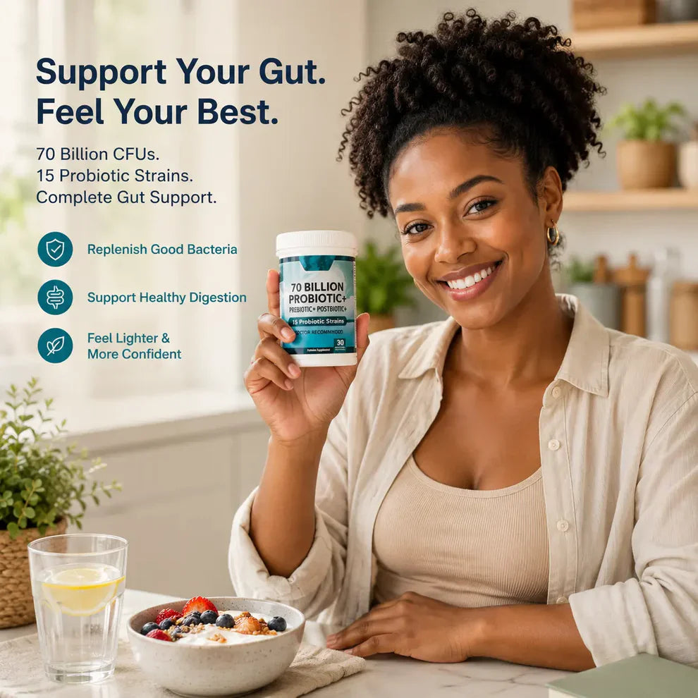 70 Billion Probiotic+ | Advanced 3-in-1 Gut Support Formula