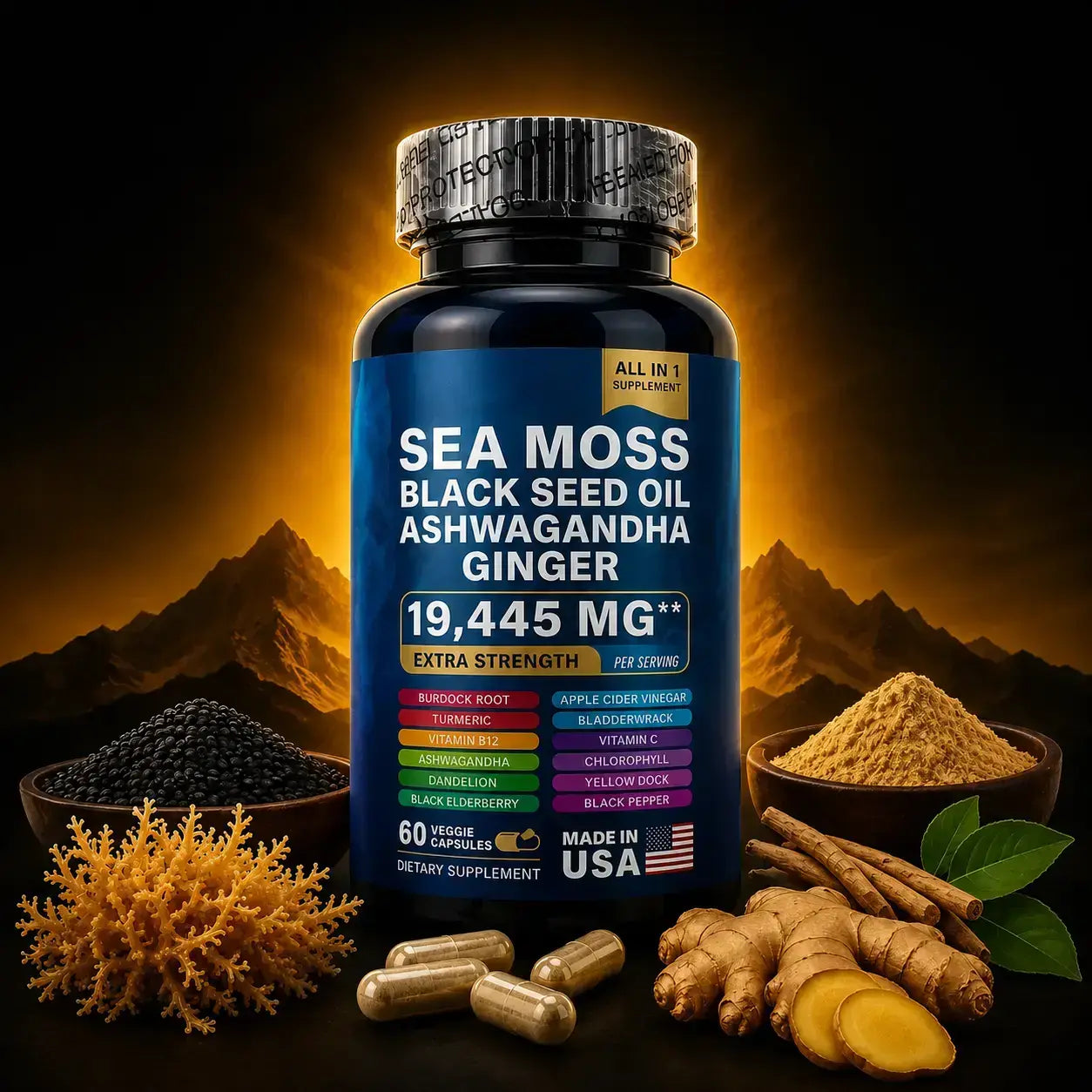 Sea Moss, Black Seed Oil, Ashwagandha & Ginger