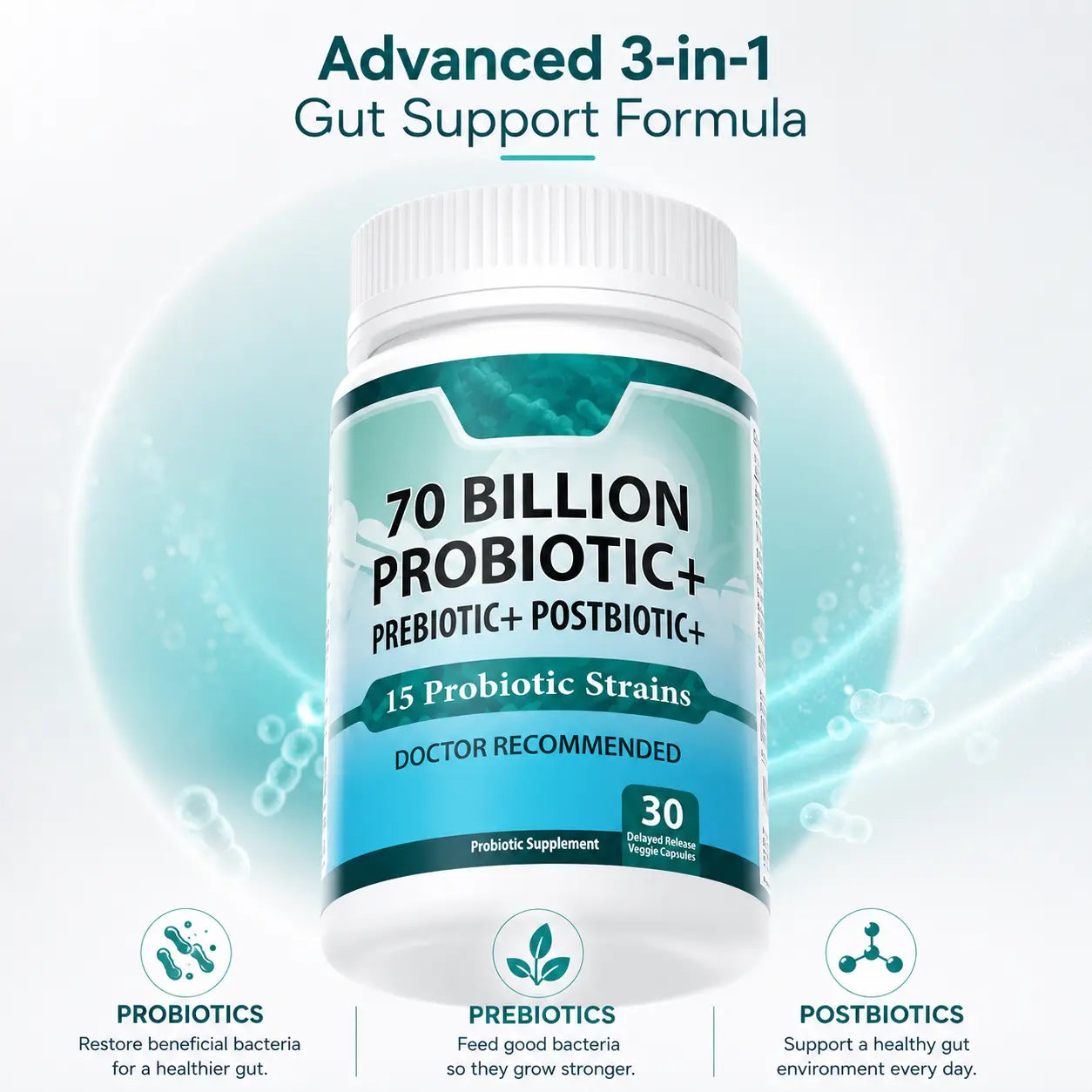 70 Billion Probiotic+ | Advanced 3-in-1 Gut Support Formula