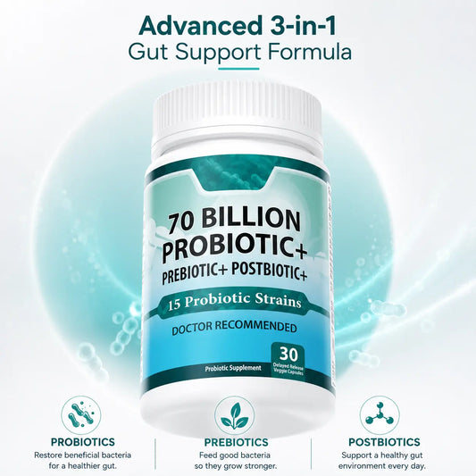 70 Billion Probiotic+ | Advanced 3-in-1 Gut Support Formula