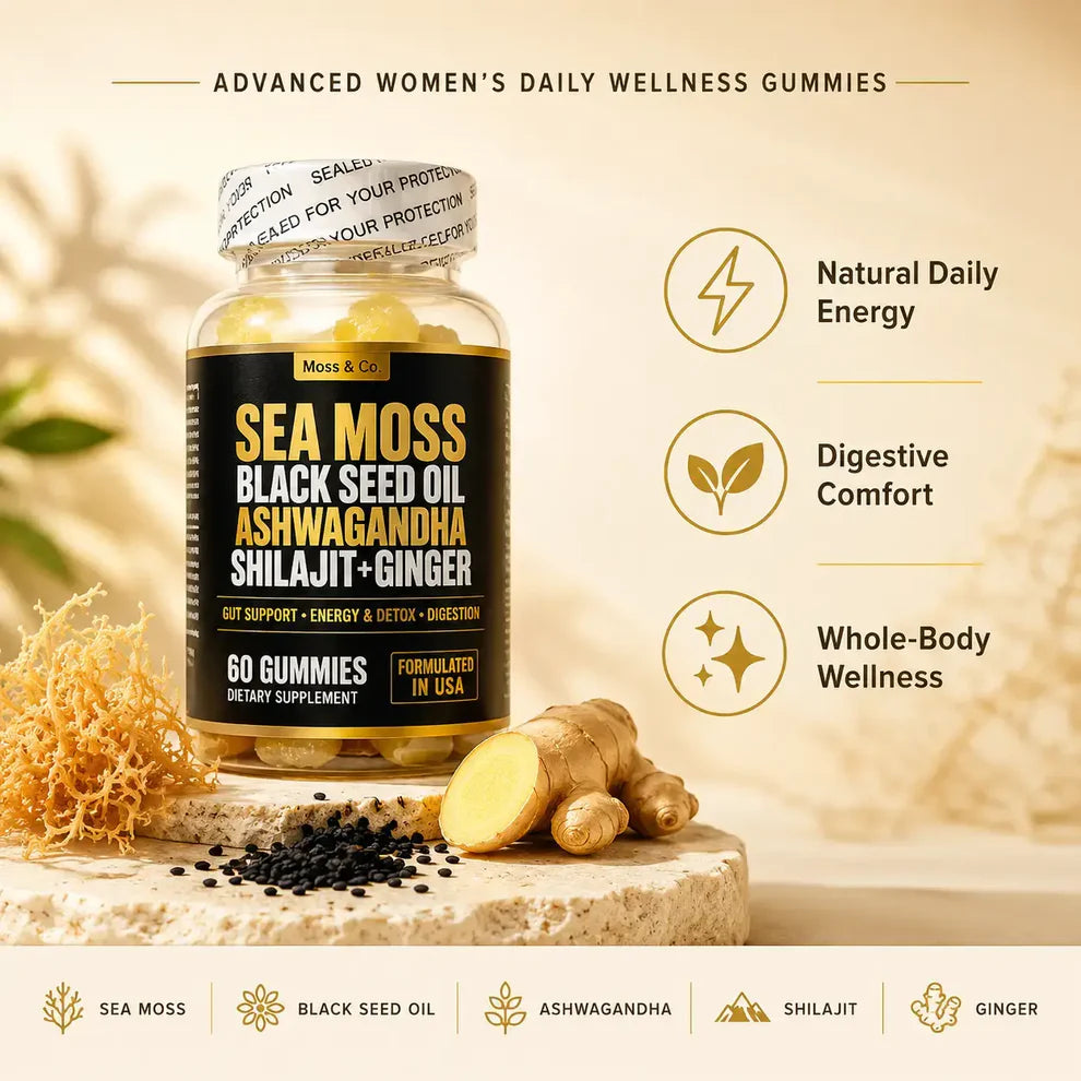 Digestive Gummies: Sea Moss, Black Seed Oil, Ashwagandha, Shilajit + Ginger